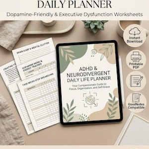 ADHD Planner Printable, Neurodivergent Daily Life Tracker, Adult ADHD Workbook, Executive Dysfunction Journal, Dopamine Focus Routine PDF