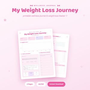 Weight Loss Tracker Printable | Wellness Journal Planner | Weekly Weight Chart, Calorie and BMR Calculator, Water and Mood Log | A4 PDF