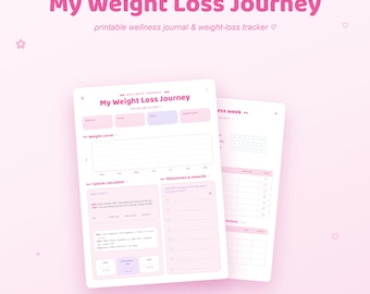 Weight Loss Tracker Printable | Wellness Journal Planner | Weekly Weight Chart, Calorie and BMR Calculator, Water and Mood Log | A4 PDF