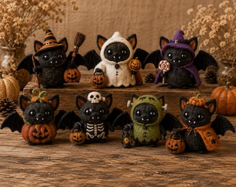 Needle Felted Bat Figurine, Spooky Cute Halloween Decor, Wool Vampire Bat Gift