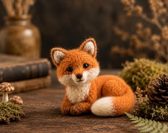 Handmade Needle Felt Fox Sculpture, Cozy Woodland Animal Keepsake, Wool Figurine
