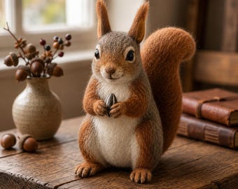 Handmade Needle Felted Squirrel Figurine, Realistic Wool Animal Christmas Ornament, Woodland Creature Decor, Cute Forest Collectible Gift