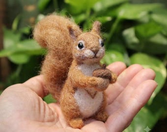 Needle Felted Squirrel Miniature: Handmade Wool Animal Gift
