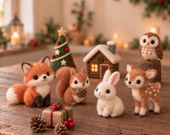 Needle Felted Christmas Woodland Animal Figurine, Cute Wool Felt Fox Fawn Squirrel Owl Bunny Opossum, Holiday Decor, Christmas Gift