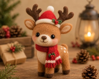Needle Felt Fawn Figurine, Wool Baby Deer Sculpture, Woodland Animal Christmas Gift