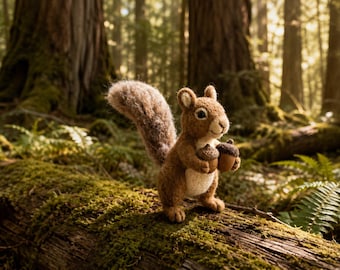 Handmade Needle Felted Squirrel Figurine, Realistic Wool Animal Christmas Ornament, Woodland Creature Decor, Cute Forest Collectible Gift