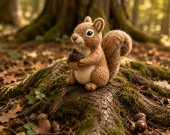 Handmade Needle Felted Squirrel Figurine, Realistic Wool Animal Christmas Ornament, Woodland Forest Creature Decor