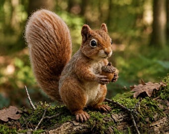 Handmade Needle Felted Squirrel Figurine, Realistic Wool Animal Christmas Ornament, Woodland Creature Decor, Cute Forest Collectible Gift