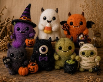 Needle Felted Ghost Figurine, Spooky Cute Halloween Decor, Candy Corn Ghost Gift