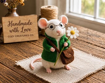 Needle Felted Mouse Figurine, Wool Felt Mouse Miniature Decor