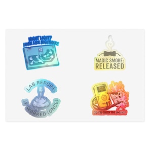 Funny Engineering Sticker Sheet, Electrical Engineer Gift, Mechatronics Student Decals, Magic Smoke Meme, Tech Lab Humor Laptop Stickers
