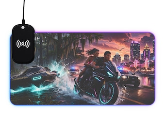 Cyberpunk Motorcycle Nightscape LED Gaming Mouse Pad