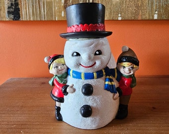 VINTAGE Snowman Ceramic Mid Century 1975 planter FREE SHIP Ho Ho Ho