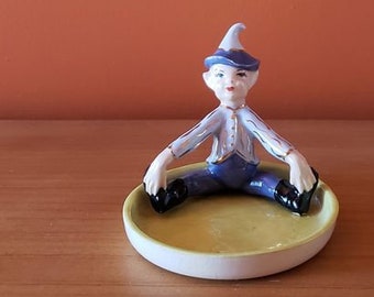 Vintage Mid Century Elf on a Dish Pixie Ceramic 1954 FREE SHIPPING