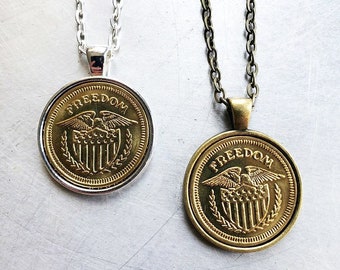 FREEDOM COIN NECKLACE American Eagle Coin Token Pendant Brass Copper Silver