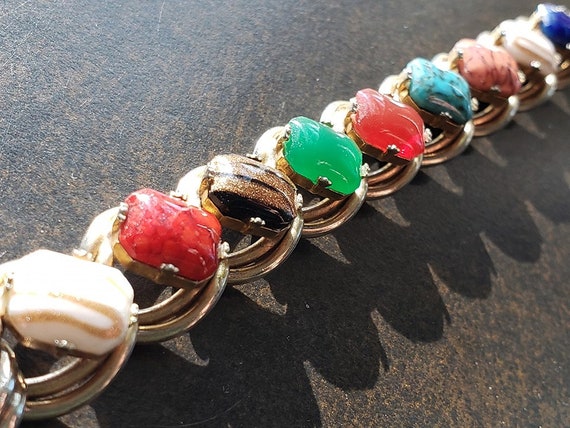 Vintage Mid Century Bracelet multi Colored stones… - image 7