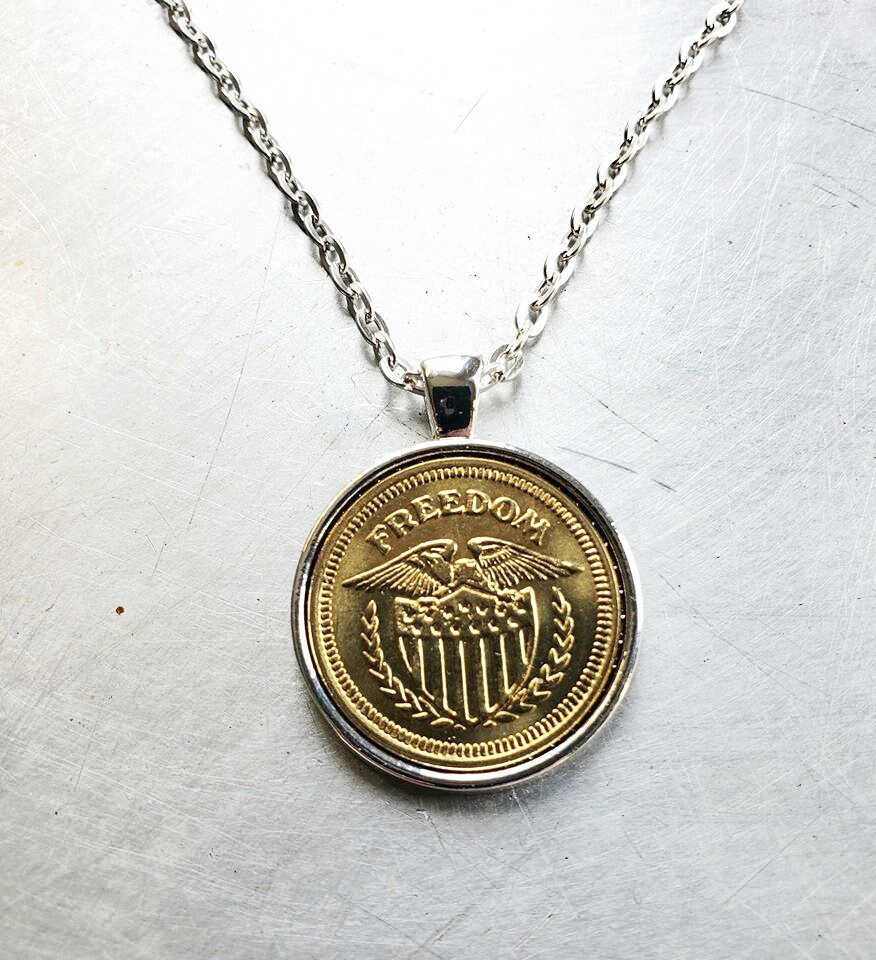 ネックレス・チョーカー Coin/Medallion Silver & Brass Pendant with Chain Necklace il_fullxfull.2281387872_6elo.jpg