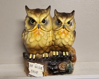 Vintage Bank Ceramaster OWLS 1950s Ceramic mid century owl decor