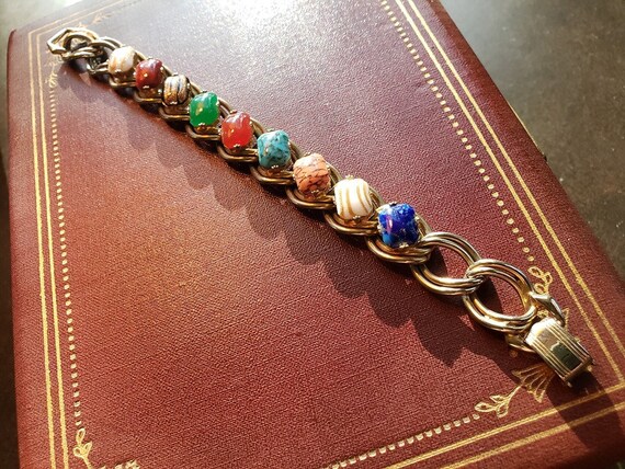 Vintage Mid Century Bracelet multi Colored stones… - image 5