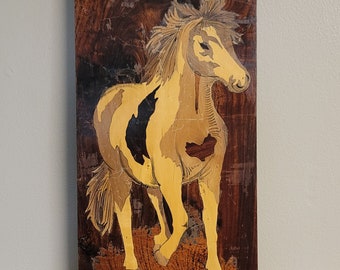 Mid Century Horse Wall Art Plaque Wood inlay Midcentury