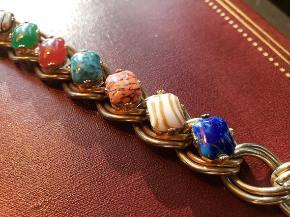Vintage Mid Century Bracelet multi Colored stones… - image 1