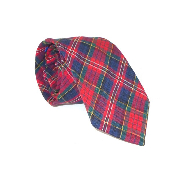 Pendleton red wool vintage 1970's tie, plaid fine quality, made in USA skinny necktie / cravat / mens