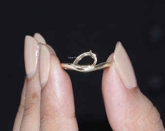 Custom Pear Shape Semi Mount Ring, East West Pear Set Diamond Promise Ring, 14k Yellow Gold Prong With Empty Diamond Ring, DIY Ring