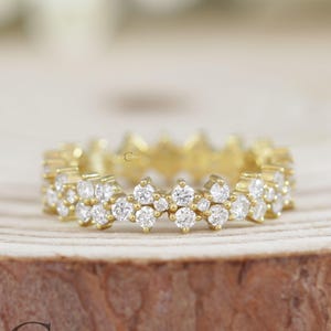 14K Yellow Gold Full Eternity Band, Round Lab Grown Diamond Wedding Band, Shared Prong Set Stackable Band, Minimalist Bridal Ring