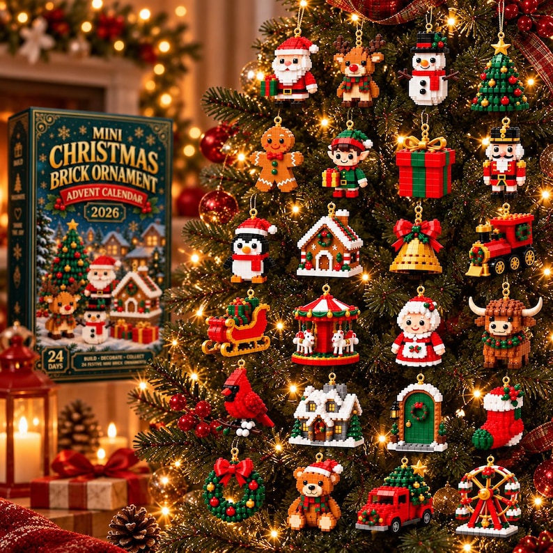 2026 Christmas Advent Calendar, 24 Mini Brick Ornaments, DIY Building ...