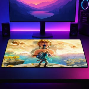 The Legend of Zelda Zelda Mouse Pad, Tears of the Kingdom Desk Mat, Link Gaming Mousepad, Hyrule Video Game Desk Pad, Large Gamer Setup