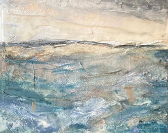 HIGH TIDE, ABSTRACT Coastal Landscape Painting Original Art Ocean Painting Contemporary Seascape Beach Nautical Modern Texture Elegant Gift