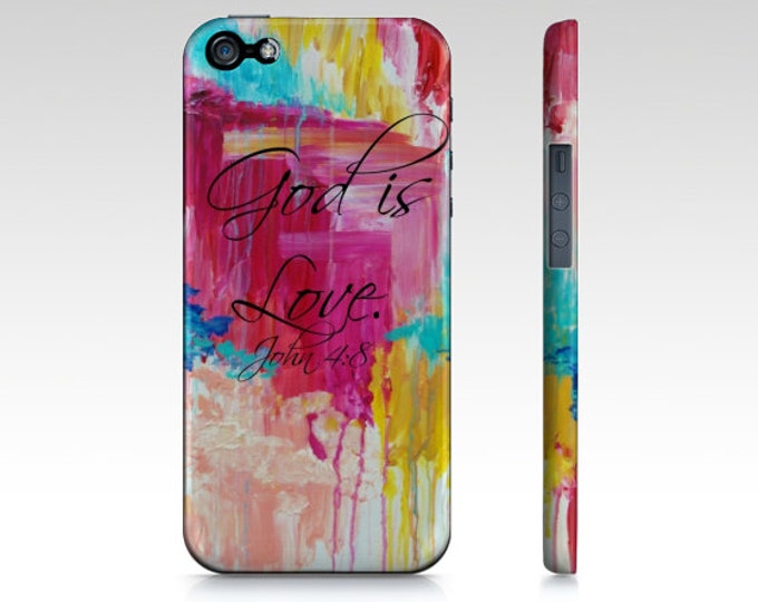 GOD IS LOVE iPhone 14 Pro Max Case iPhone 13 iPhone 12 Samsung Galaxy Magenta Hot Pink Turquoise Christian Rain Clouds Scripture Bible Verse
