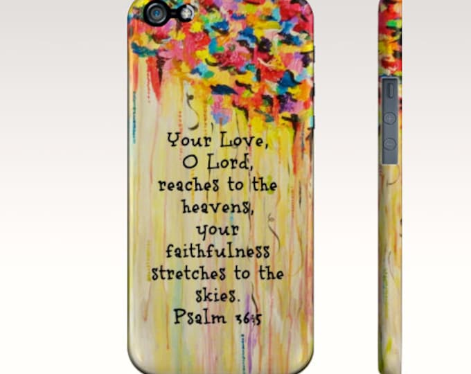Your Love O Lord iPhone 14 Pro Max Case iPhone 13 Rainbow Yellow Orange Red Christian Psalm Rainy Clouds Abstract Scripture Biblical Verse