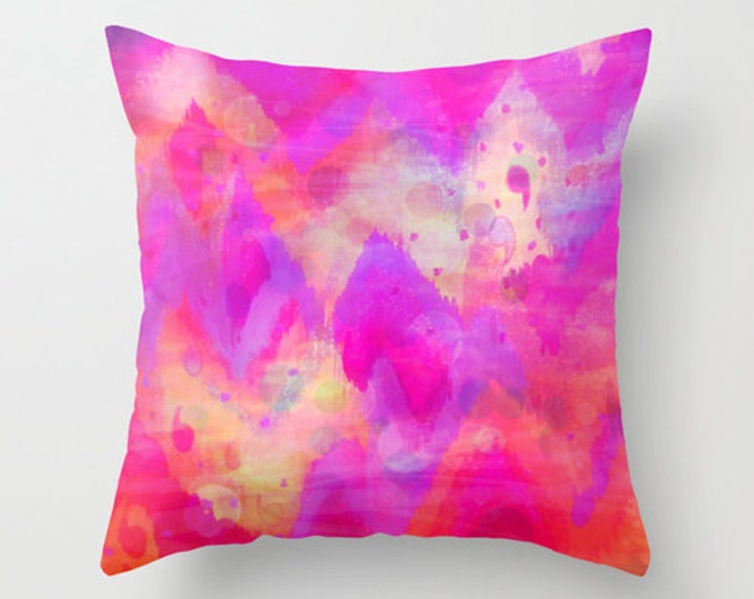 BOLD QUOTATION, Revisited - Decorative 16x16 18x18 20x20 Pillow, Throw Cushion Cover Intense Raspberry Pink Abstract Watercolor Ikat Pattern