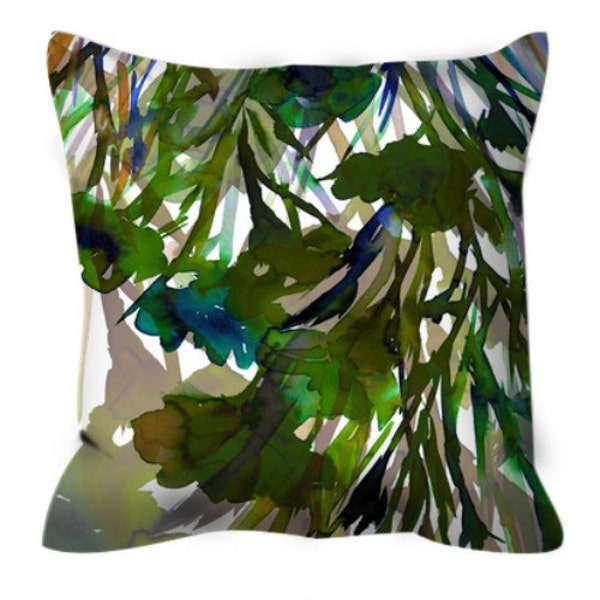 PETALS in MOTION GREEN Olive Blue Floral Colorful Art Suede Throw Pillow Cover Nature Greenery Abstract Flowers Pantone 2017 Decor Cushion