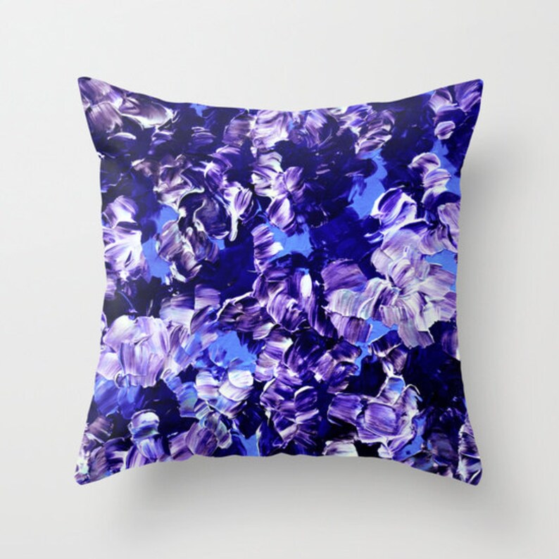 Bold Periwinkle Purple Deep Blue Flowers 16x16 18x18 20x20 Art Throw Pillow Cover Decor Cushion Abstract Summer Painting FLORAL FANTASY 2