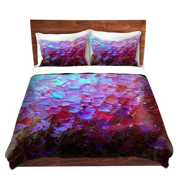 MERMAID SCALES Deep Purple Art Duvet Covers Queen Twin Aubergine Violet Plum Turquoise Ombre Home Decor Bedding Modern Colorful Bedroom