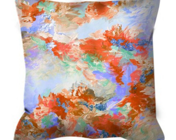 WE WERE MERMAIDS 2 Decorative Abstract Art Suede Throw Pillow Cover 18x18 26x26 Pastel Rust Orange Periwinkle Blue Lavender Ocean Sea Decor