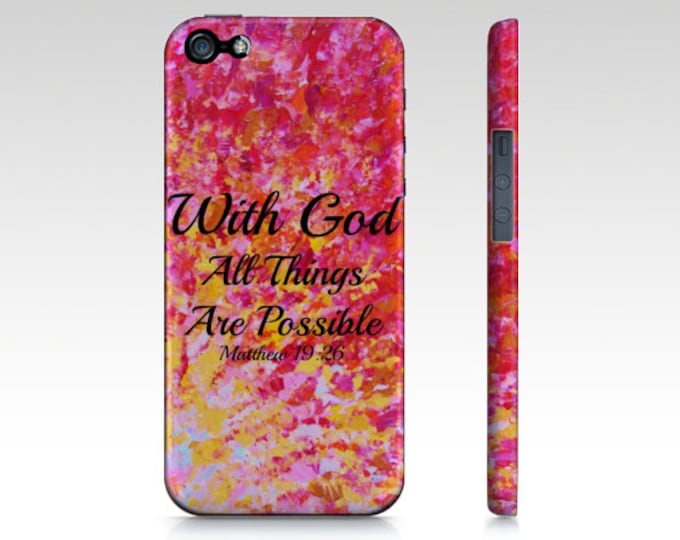 With God All Things are Possible iPhone 14 Pro Max Case iPhone 13 iPhone 12 Red Yellow Purple Orange Ombre Abstract Scripture Biblical Verse