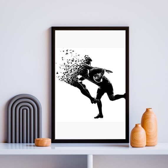 Rugby Player Canvas Print, Geometric Dispersion Wall Art, Modern Sports Action Painting, Masculine Man Cave Decoration Gift for Men