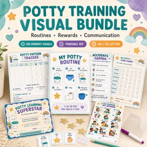 Potty Training Chart Printable | Potty Time Success Bundle | Autism Potty Visual Schedule | Toddler Reward Chart | Kids Toilet Training Card