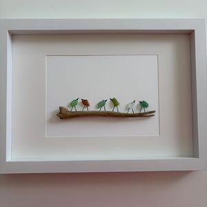 Tableau sea glass, seashells, verre poli, coquillages.