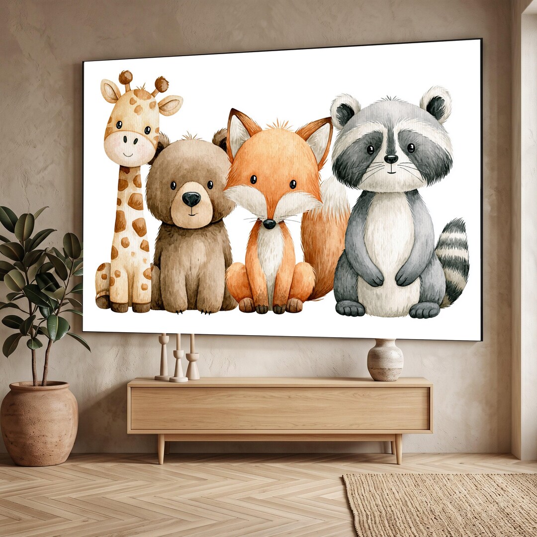 Woodland Animals Canvas Wall Art, Nursery Decor, Giraffe Bear Fox ...