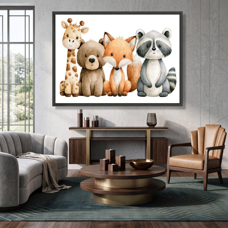Woodland Animals Canvas Wall Art, Nursery Decor, Giraffe Bear Fox ...