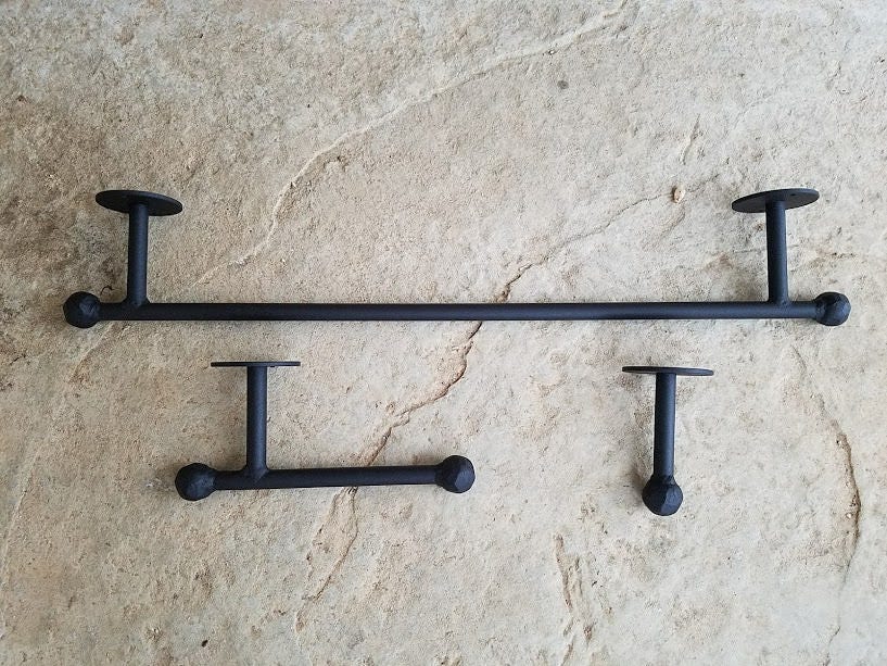 Towel Bar SET of 3 pieces Wrought Iron Rustic Towel Bar set Etsy