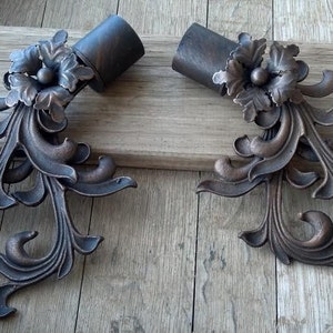 SF76-2 Large Finials for 2'' Drapery Rod Finials , Custom flower leaves finial, Finials for 1-1/2'' Curtain Rod, Finials for 2'' Wood pole image 2