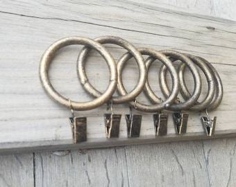 Iron Rings with clips, Custom Handmade Iron Rings with clips for drapes, Pack of 6 Rings, Drapery ring with matching color clips*