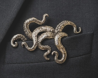 Antique Gold Octopus Brooch | Kraken Lapel Pin, Pocket Square Holder