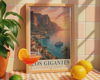 Los Gigantes Tenerife Spain Travel Poster, Canary Islands Wall Art Print