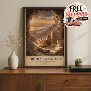 Qumran Cave Scroll Print, Dead Sea Scrolls Biblical Wall Art, Desert Art